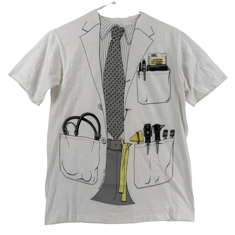 Vintage Hanes Shirt Mens Medium White Doctor Lab Coat 1978 Graphic‎ Tee Beefy T